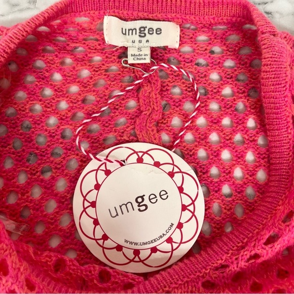 Umgee orange hot pink crochet open knit long sleeve tunic sweater size small - Picture 8 of 9